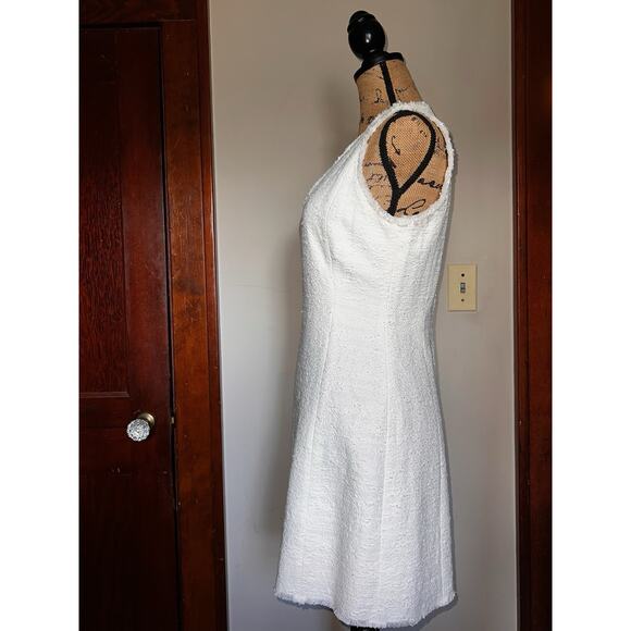 REBECCA TAYLOR WHITE TEXTURED BOUCLE SHEATH DRESS RAW EDGES SIZE 6 - Picture 2 of 5